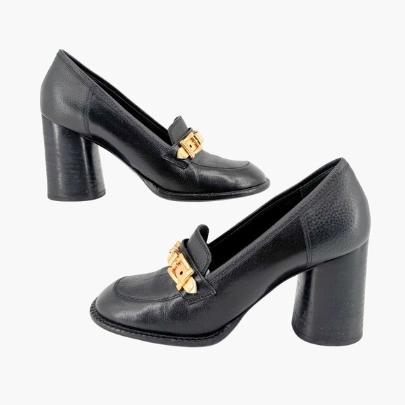 Gucci Sylvie Loafer Pumps EU 39 US 9 Black Leather Chain High Block Heel Shoe - Picture 7 of 12